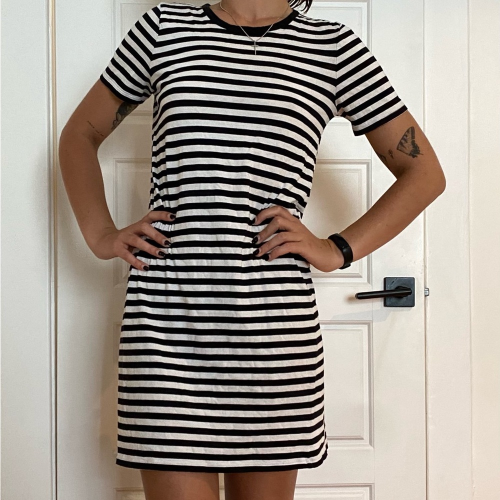 Michael Kors Black and White Striped Mini Dress